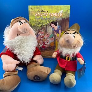 Disney Grumpy Plush Lot VTG Snow White Golden Book 3pc Set Sega 15 in and 12 in